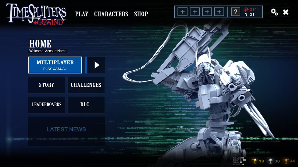TimeSplitters Rewind UE4 menu interface mockup from 2015
