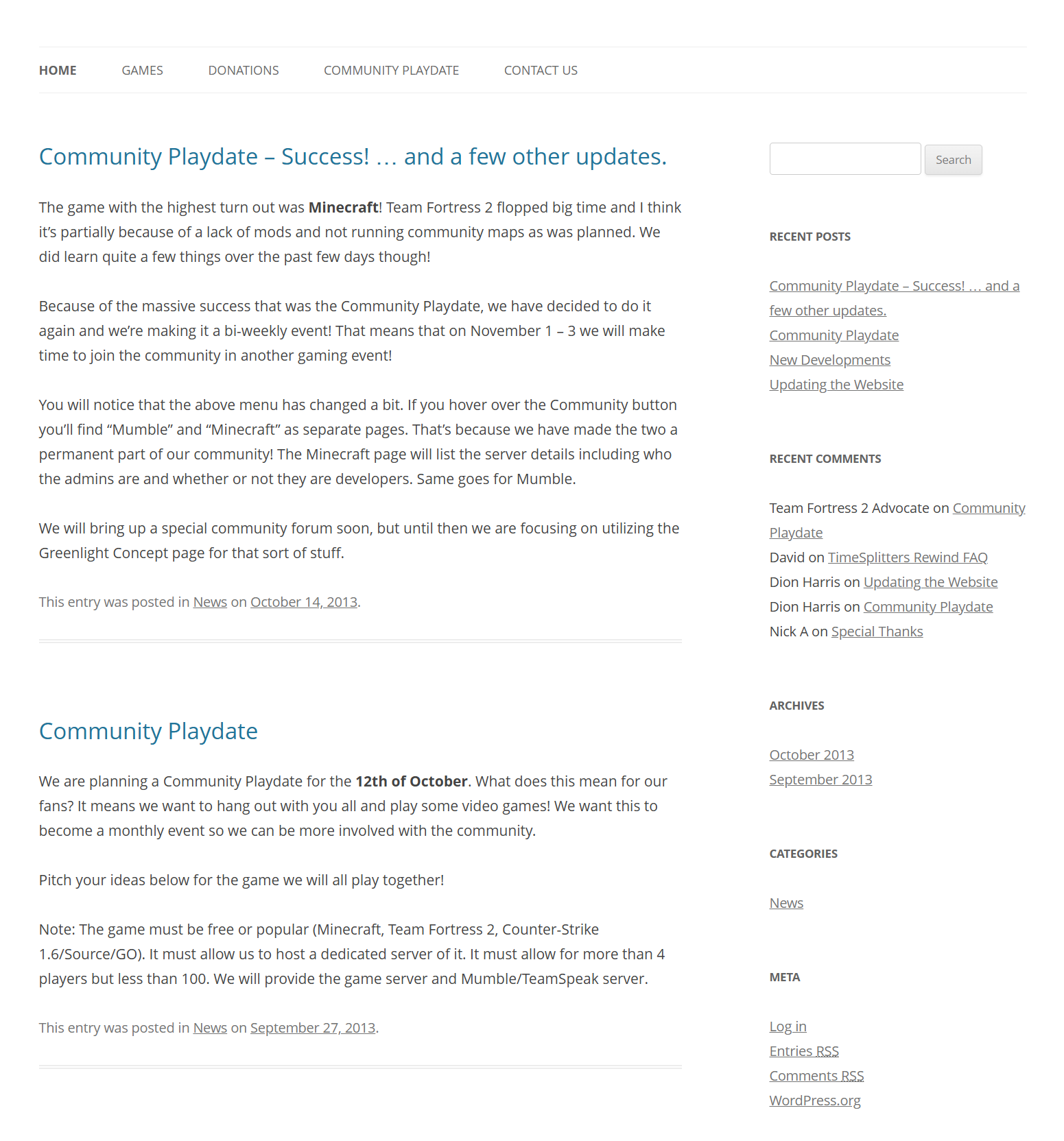 Community Playdate success announcement from 2013